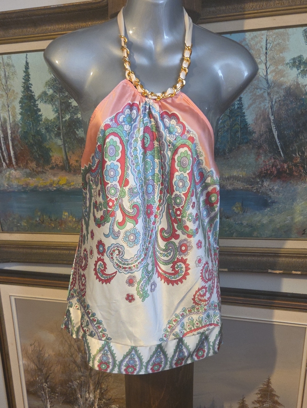 Guess Pink and Cream Satin Label Top